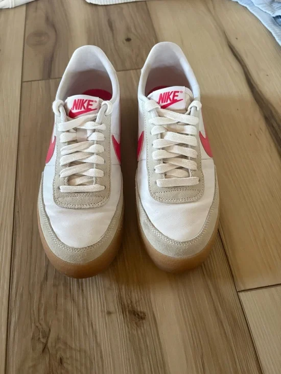 Nike White Sneakers with Pink Swoosh and Gum Sole - Picture 1 of 4